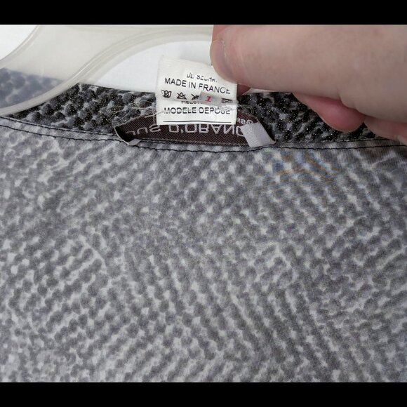 Shimmery JUS D'ORANGE Paris Sz S Gray Mottled Crosscut Deep Cowl Stretch Blouse - Picture 6 of 6